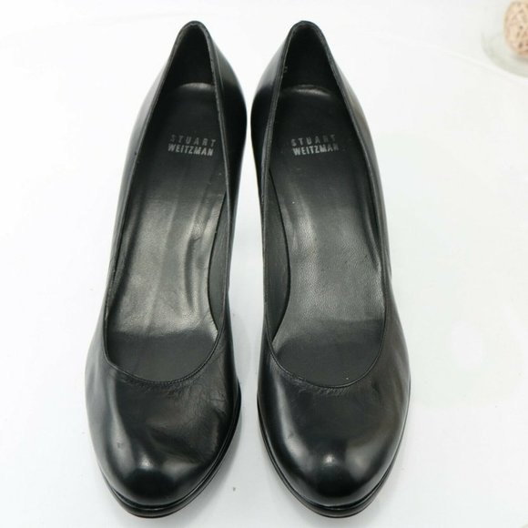 Stuart Weitzman Dress Pump Size 9.5 Black Leather Classic Stiletto High Heel - Picture 10 of 11